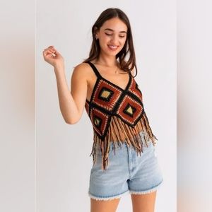 NWT Heritage Charm Sz XL Crochet Fringe Tank Top